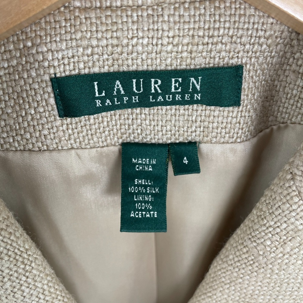 Ralph Lauren LRL Blazer Women 4 Beige 100% Silk Tweed Quiet Luxury Old Money - Picture 2 of 14